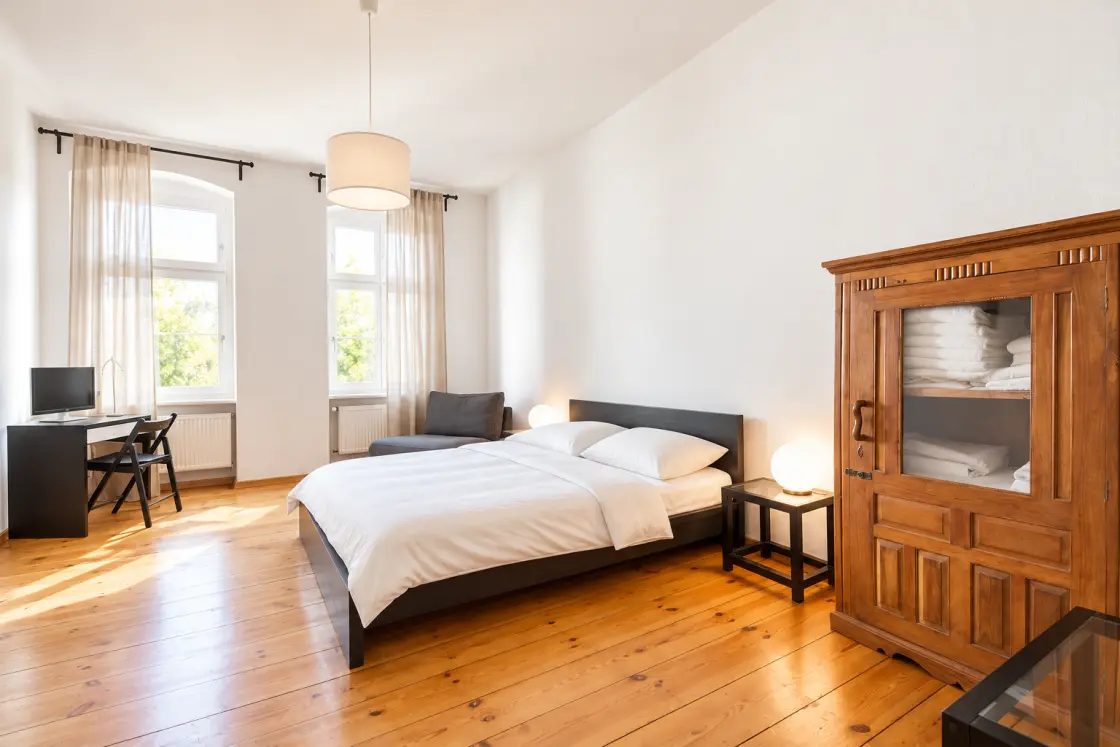 Helles Schlafzimmer mit neutra