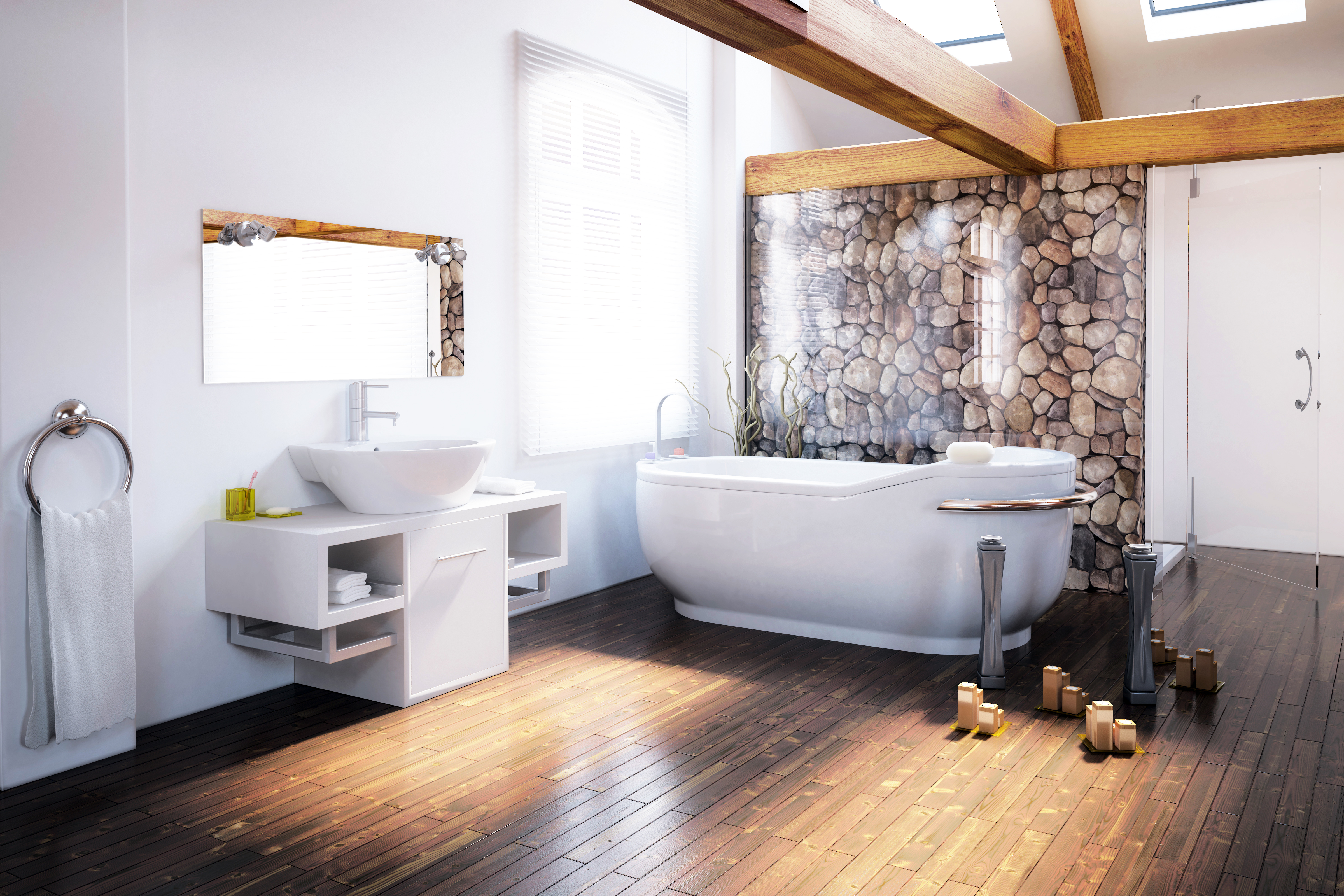 Badezimmer mit Holzdielen