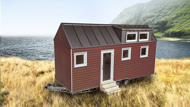 rotes Minihaus am Meer