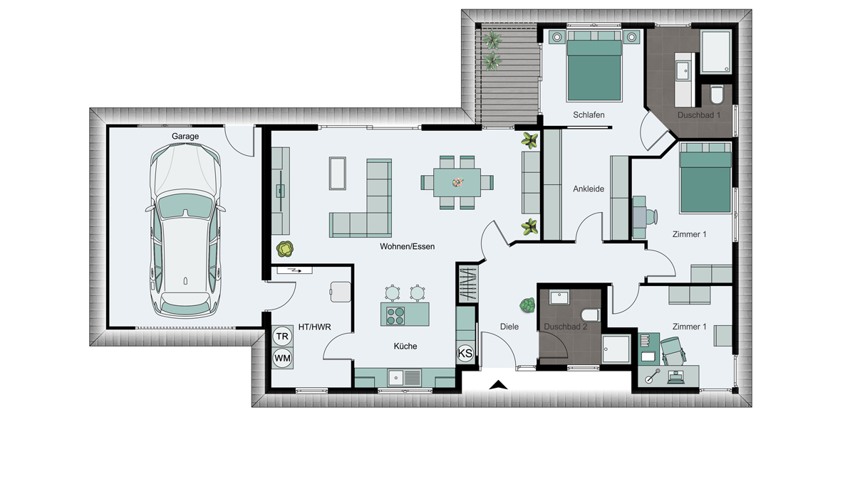 Grundriss vom Fertighausmodell Kundenwinkelbungalow Schmidt von STREIF Haus.