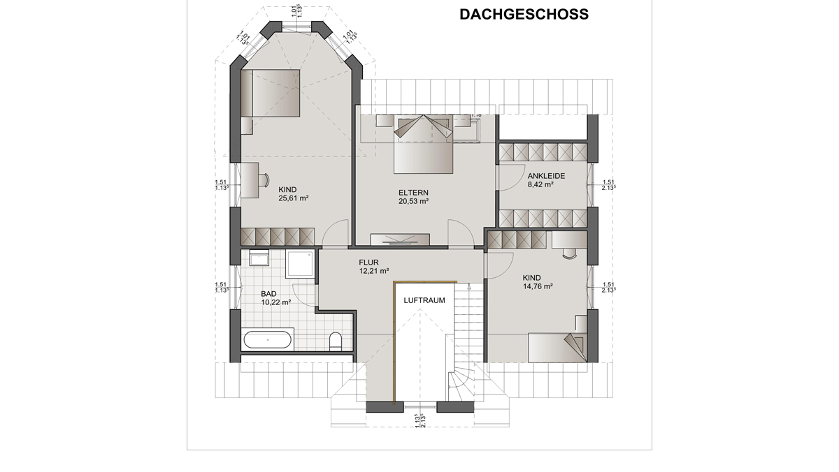 Grundriss Obergeschoss: Fertighausmodell Select von FAVORIT Massivhaus.