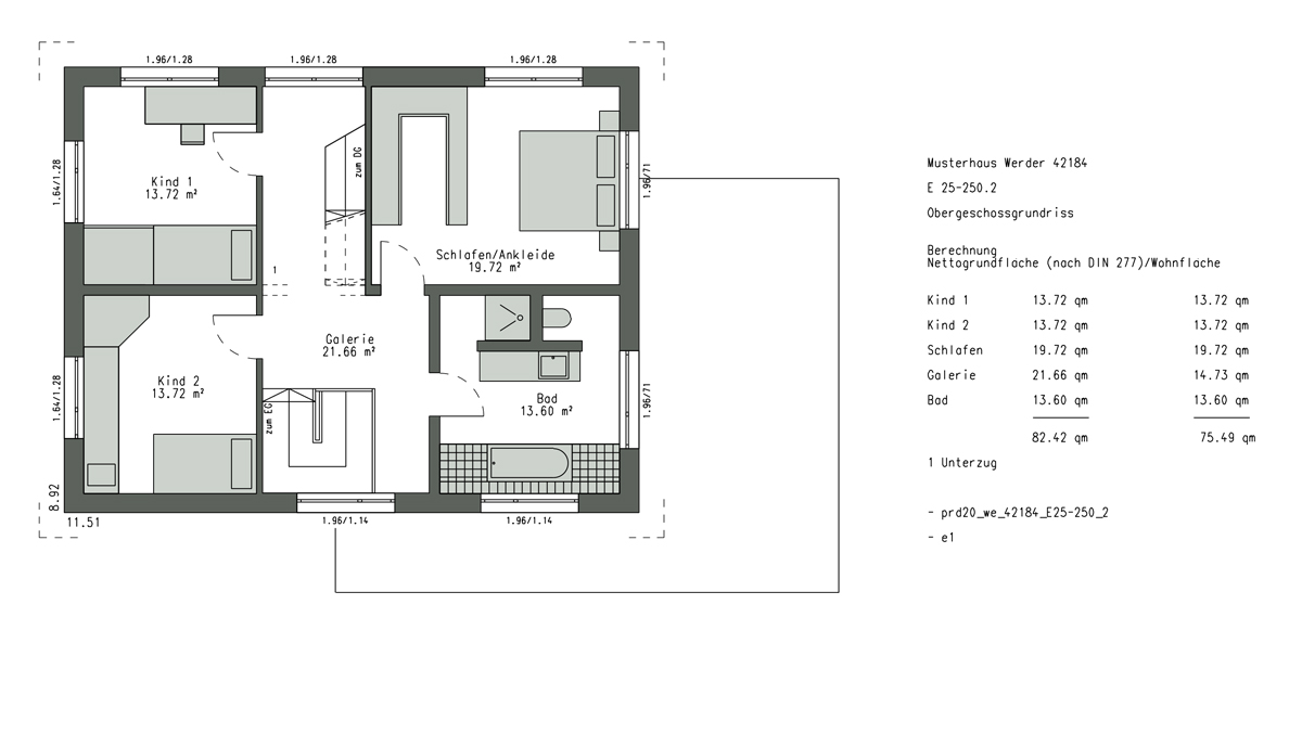 Grundriss Obergeschoss: Musterhaus Werder von SchwörerHaus.