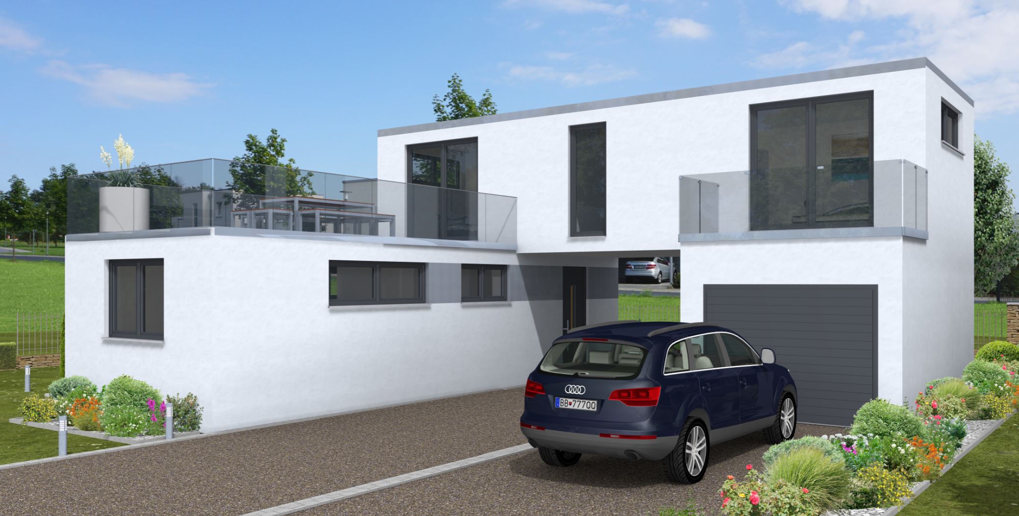 Villa aus übereinandergestapelten Hausmodulen