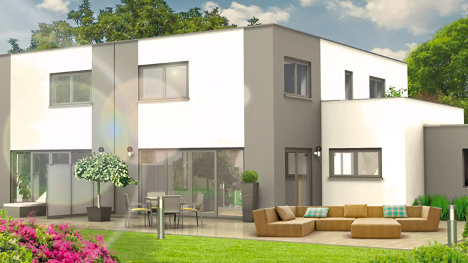 Doppelhaus als Fertighaus: Doppelhaushälfte Kubus 55.22 von hebelHaus.