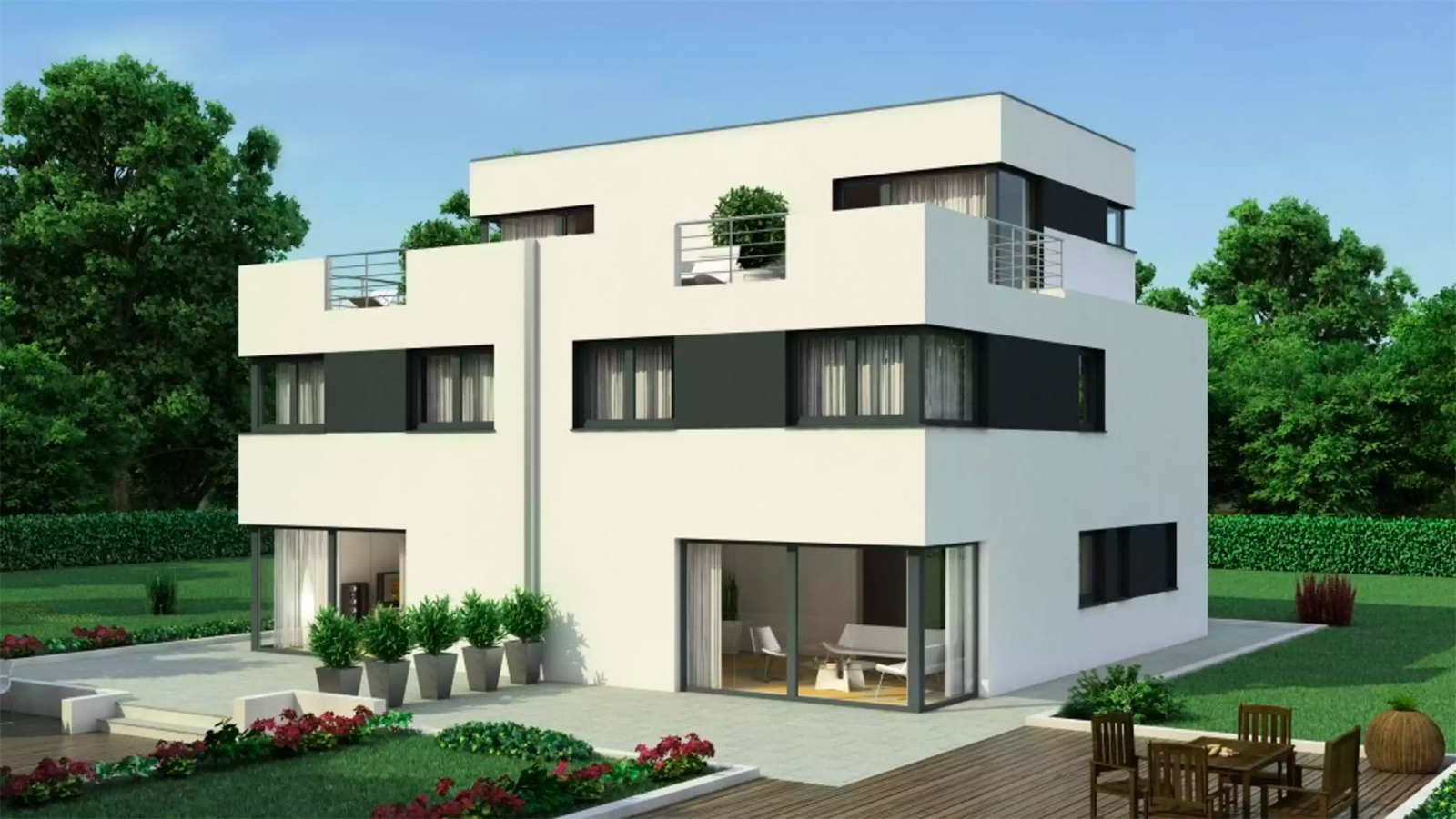 Doppelhaus als Fertighaus: Modell Finesse 166 von Favorit Massivhaus.
