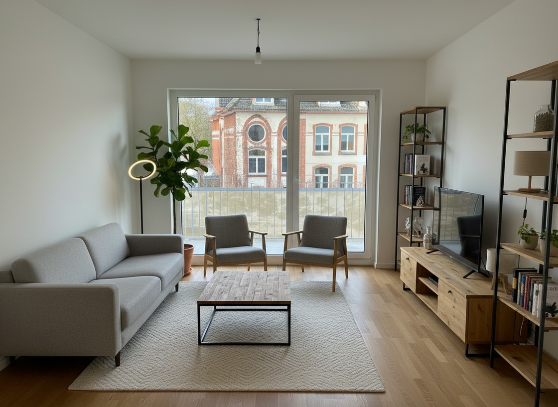 Wohnzimmer, Möblierung mit KI