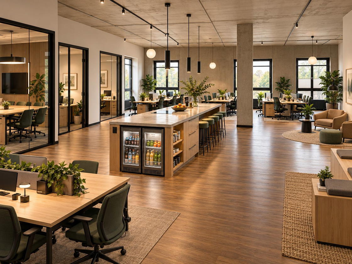 Open Space mit Kücheninsel und Loungebereich