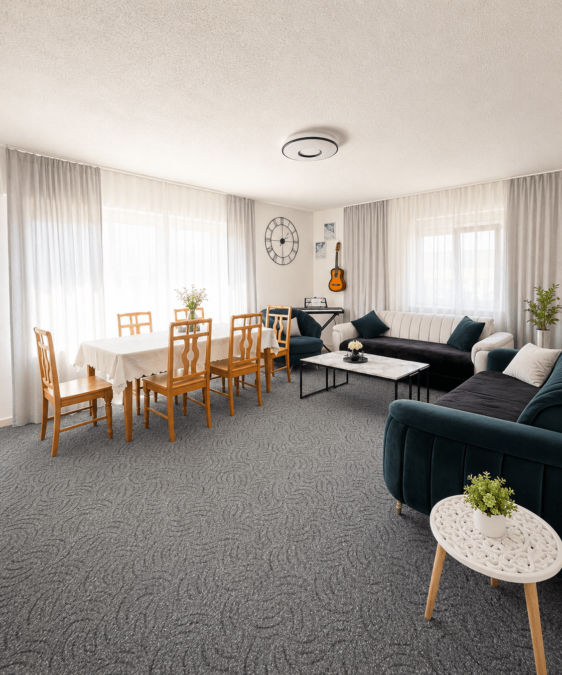 Wohnzimmer EG (optisch verschönert mit KI)