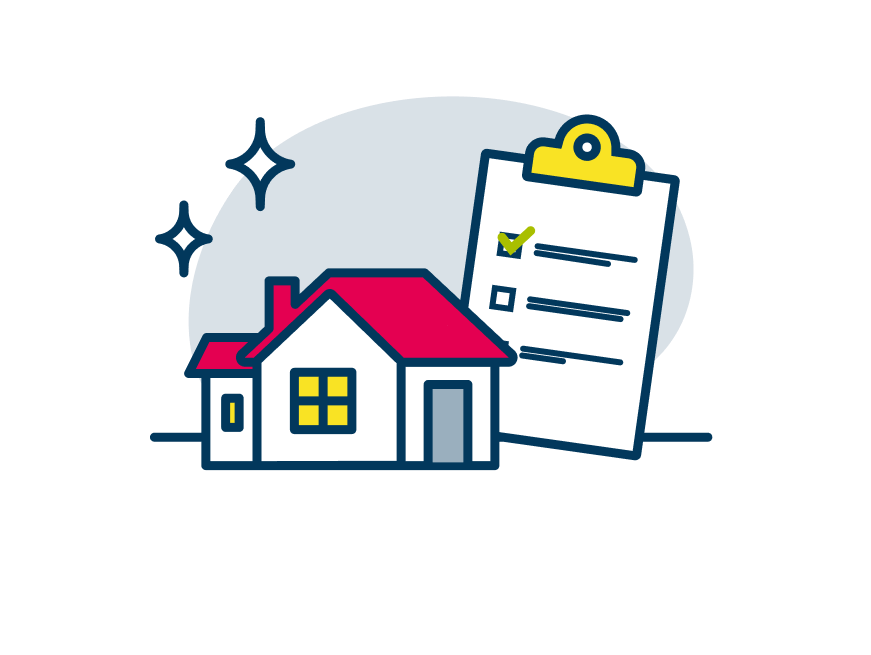 Illustration eines Hauses und einer Checkliste