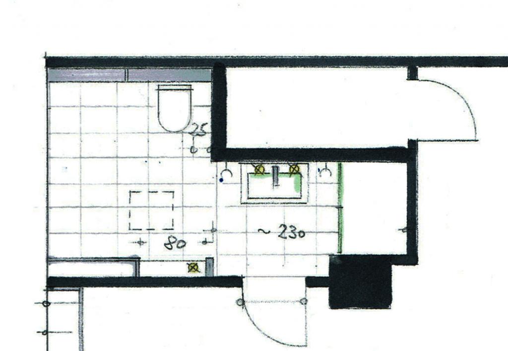 Grundriss eines 8-Quadratmeter-Badezimmers