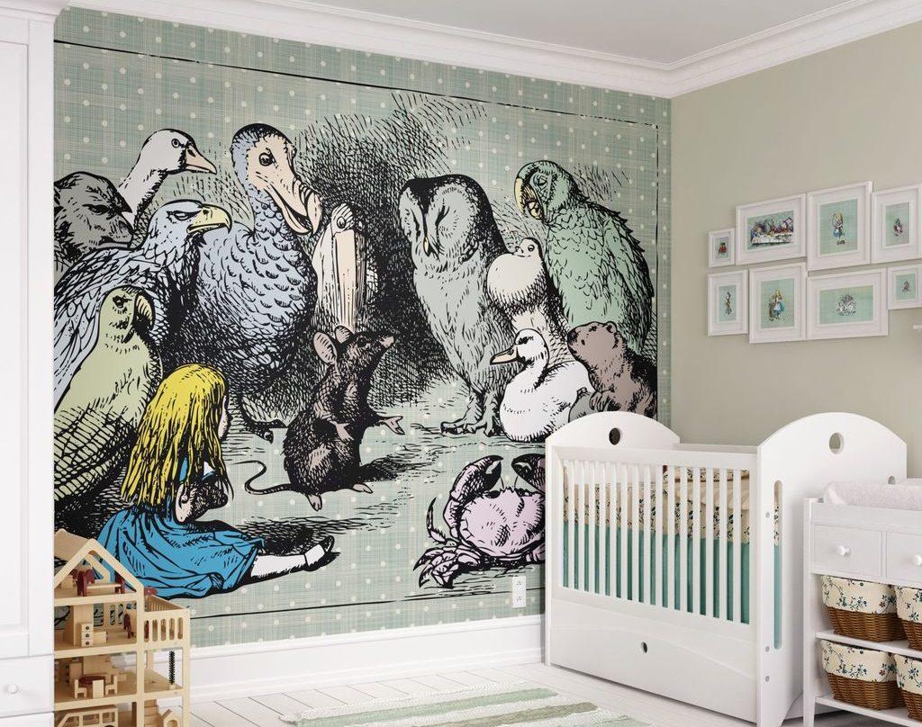 Alice aus dem Wunderland bn der Originalillustration von John Tennials als Tapet im Kinderzimmer.