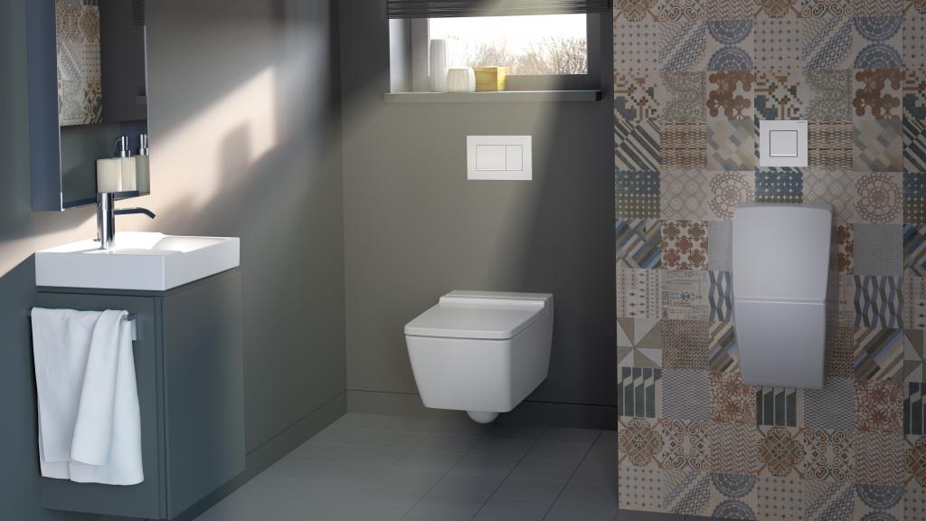 Privates Badezimmer mit einem Urinal aus der Serie Pareo von Geberit.