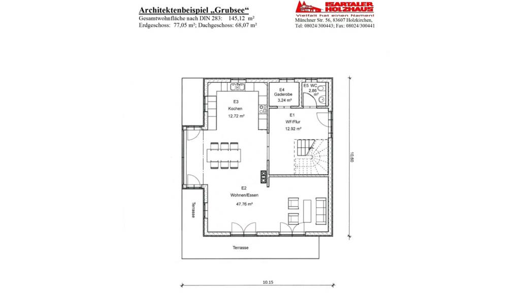 Grundriss Erdgeschoss: Architektenbeispiel Grubsee von Isartaler Holzhaus.
