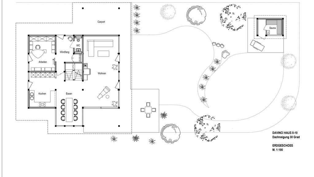 Grundriss des Erdgeschosses vom Fertighausmodell Kundenhaus Lamberti von DAVINCI HAUS.