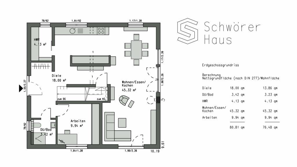 Kundenhaus Schumann von SchwörerHaus, Grundriss des Erdgeschosses.