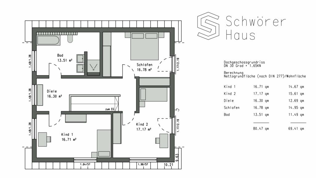 Kundenhaus Schumann von SchwörerHaus, Grundriss des Obergeschosses.