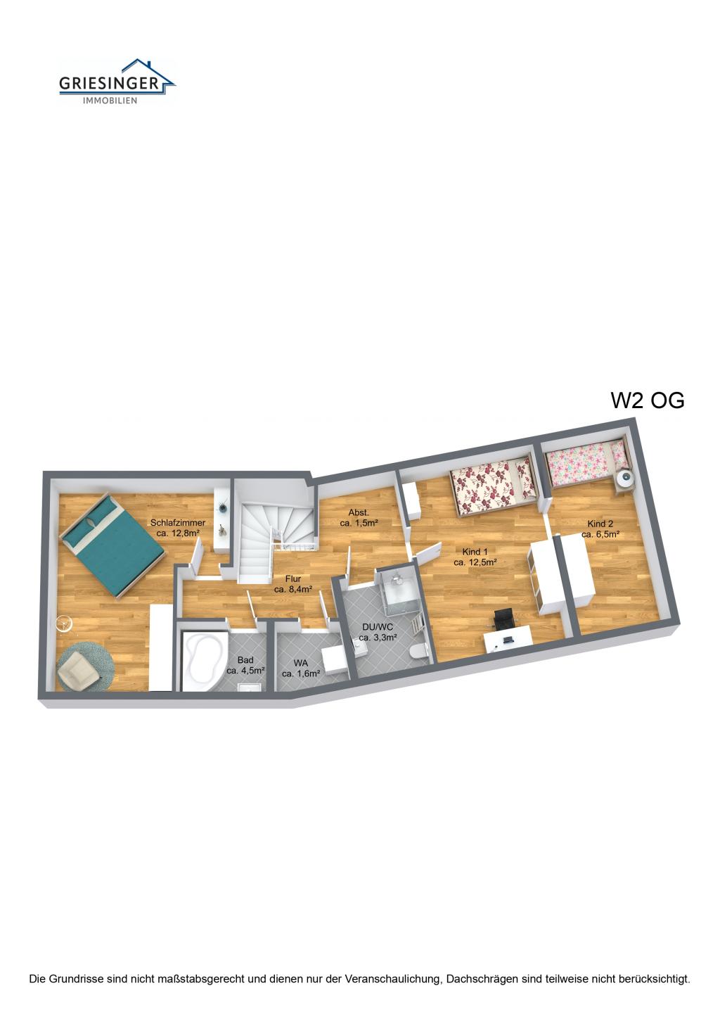 W2 Obergeschoss - 3D Grundriss