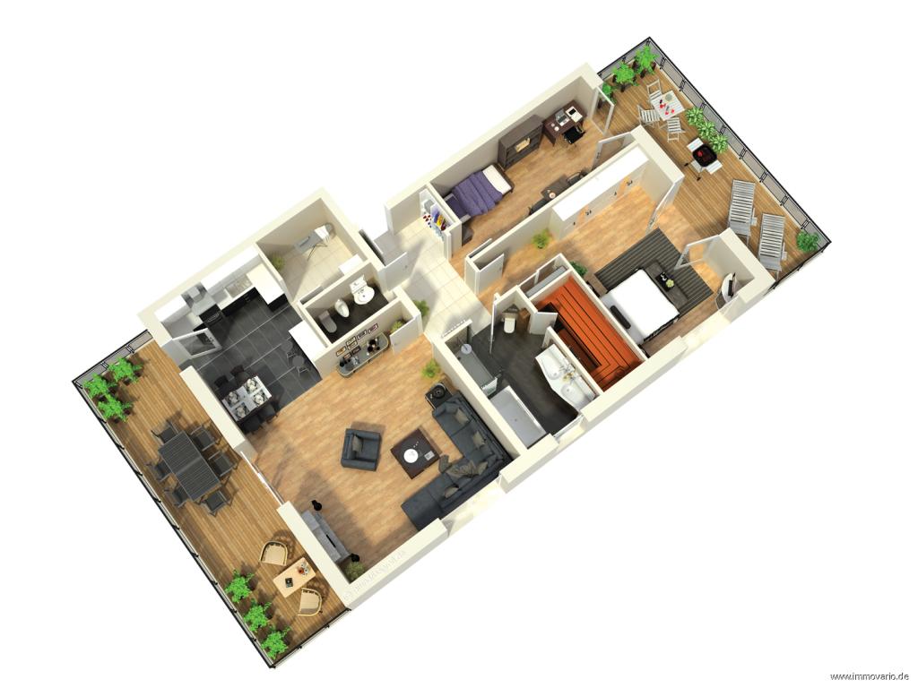 Grundriss 3D mit Sauna