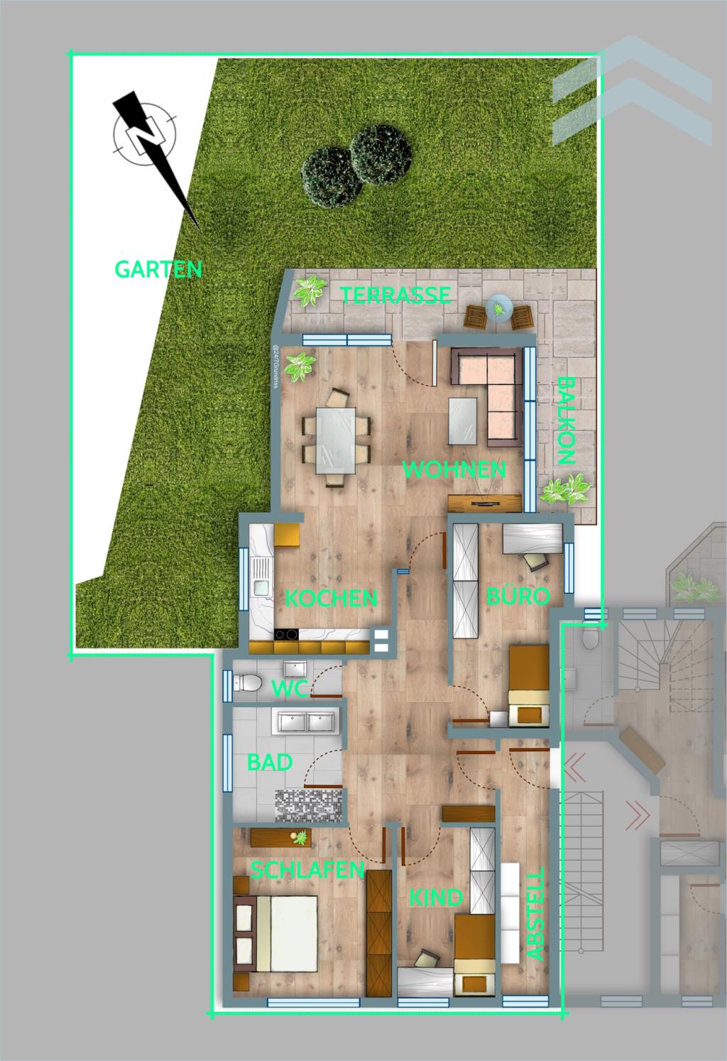 Wohnung (mit Gartenanteil)
