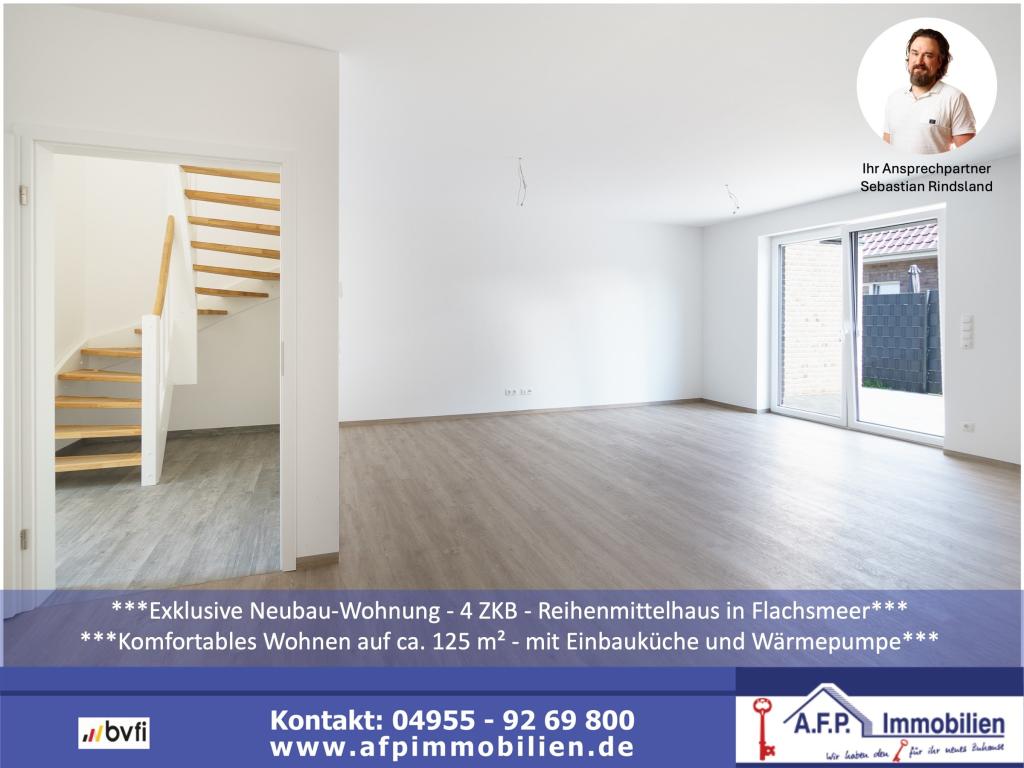 ***Exklusive Neubau-Wohnung - 4 ZKB - Reihenmittelhaus in Flachsmeer*** Carport, Garten, Einbauküche - Foto 1