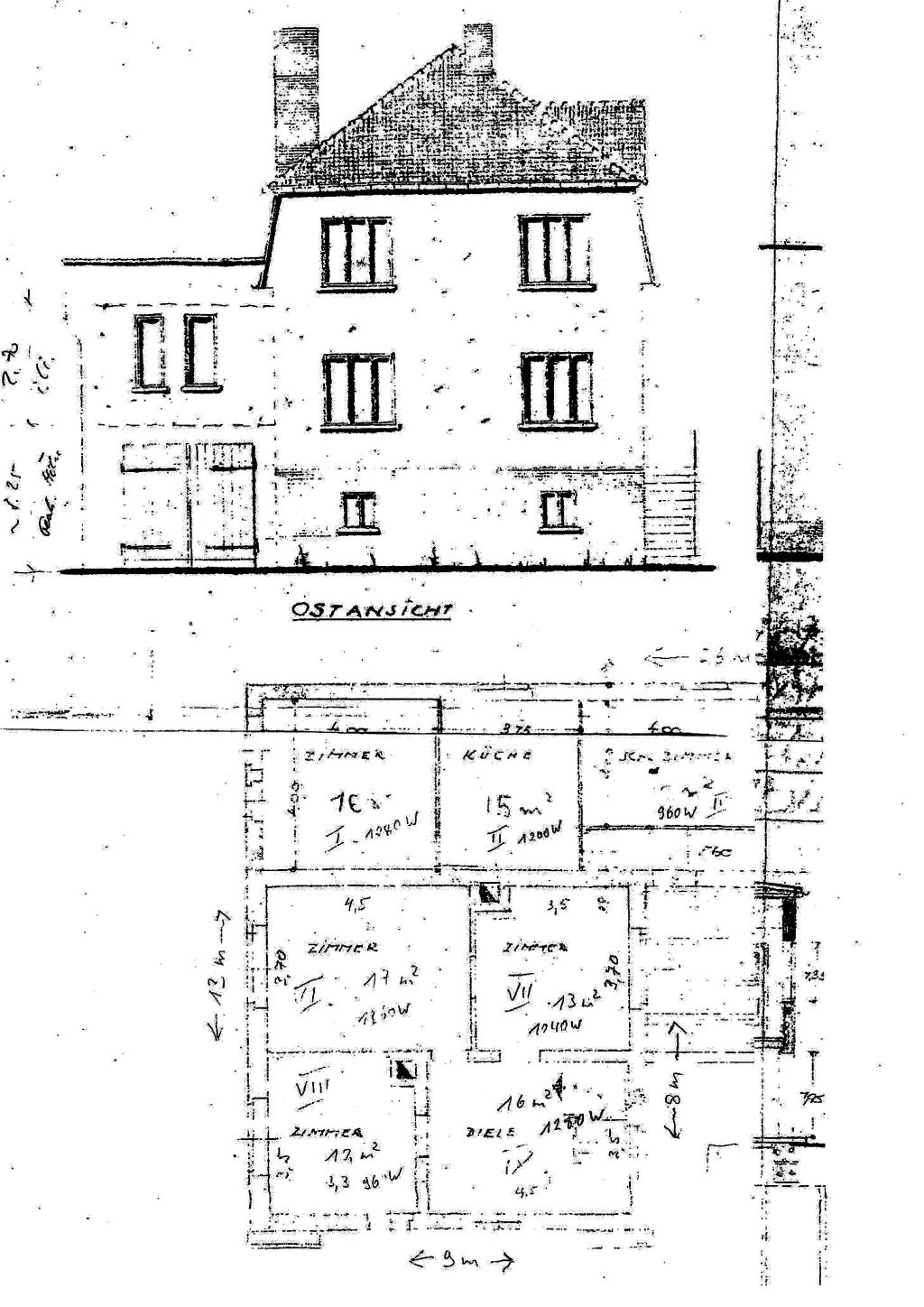 Wohnhaus Grundriss + Ostansicht