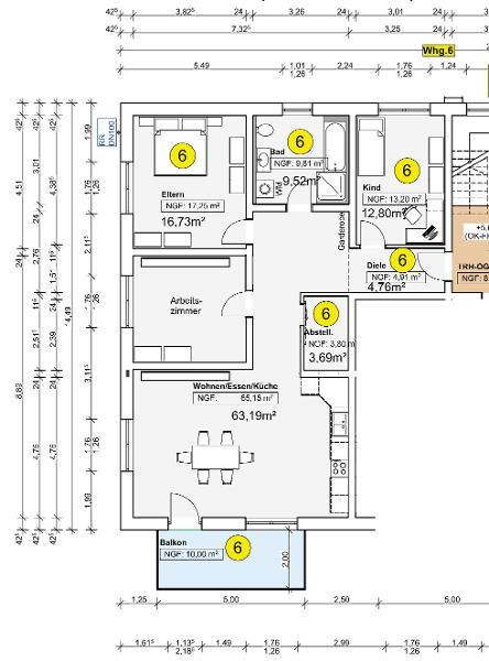 4 Zi. Neubauwohnung (Nr. 6.1, OG) mit Badewanne / Dusche und Balkon - Foto 1