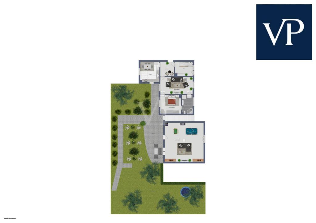 Grundriss OG mit Partyscheune und Terrasse
