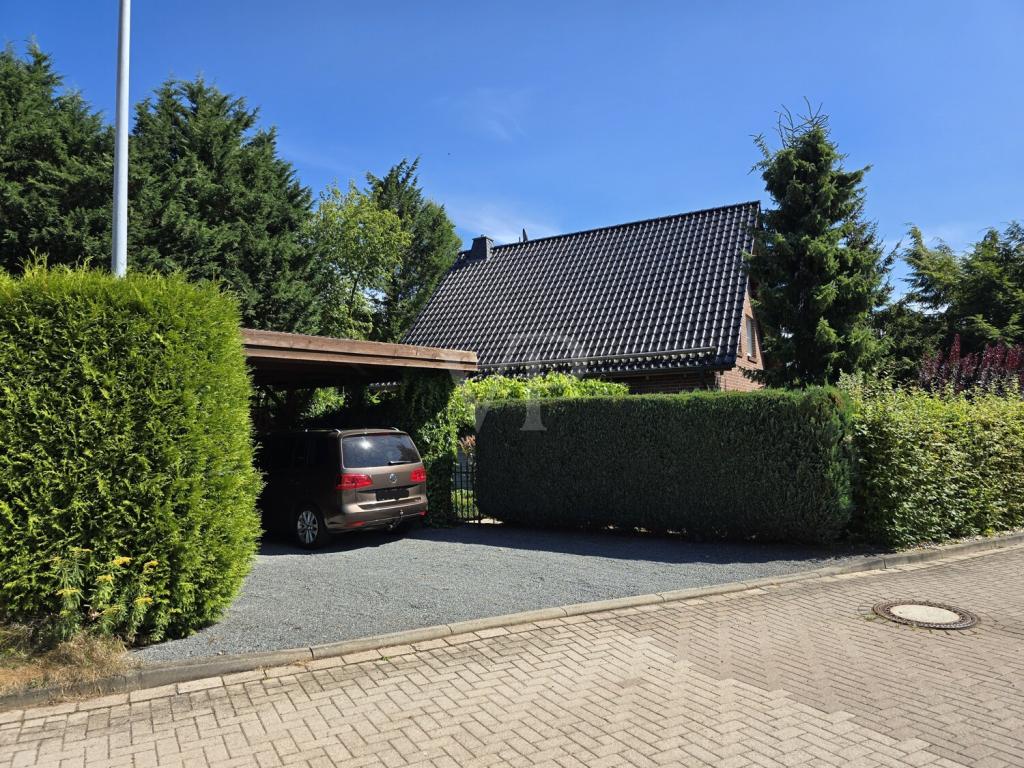 Ansicht Straßenseite mit Einfahrt Doppelcarport