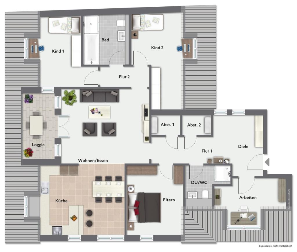 Grundriss DG Wohnung 4 (visualisiert)