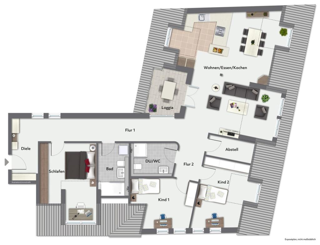 Grundriss DG Wohnung 4 (visualisiert)