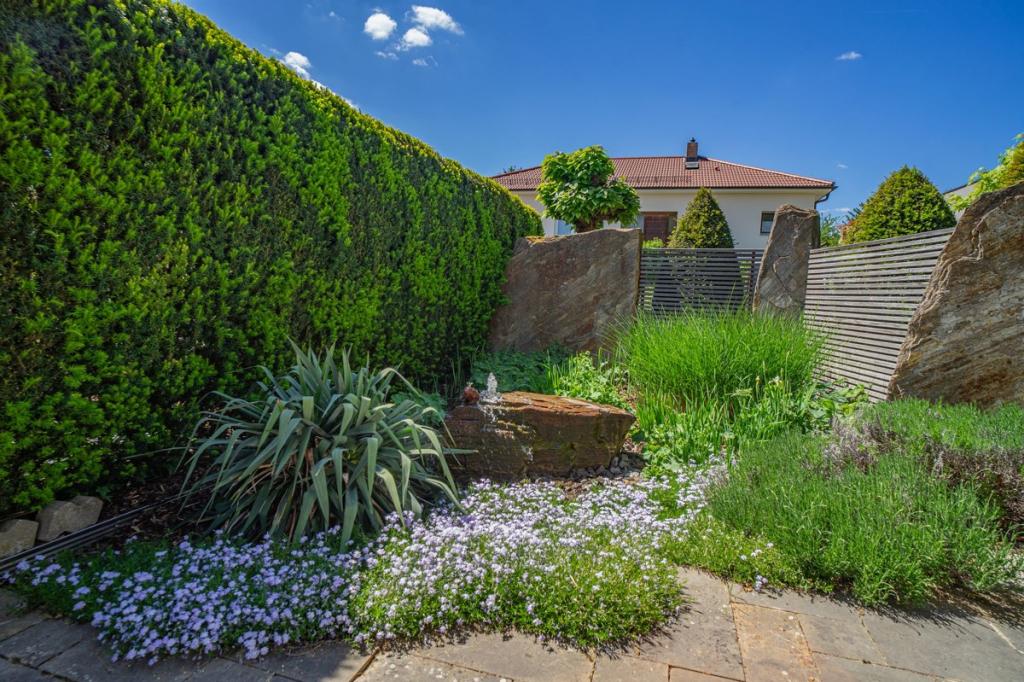 Teich und Grünanlage an der oberen Terrasse