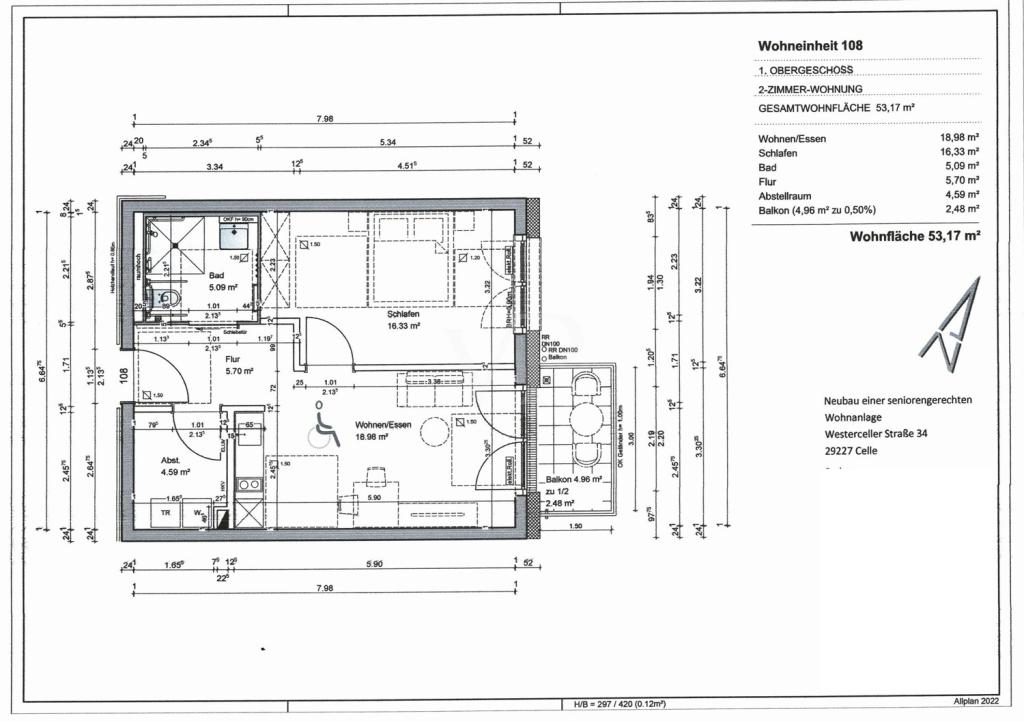 Grundriss 2-Zimmer Balkonwohnung