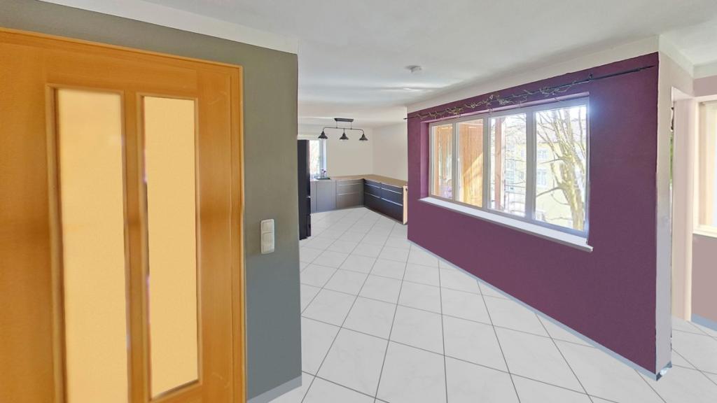 Wohnung Nr. 3 - Wohn- und Essbereich mit offener Küche (visuell bearbeitet)