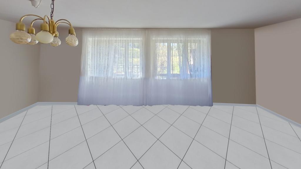 Wohnung Nr. 2 - Wohnzimmer mit Zugang zum Balkon und dem Garten (visuell bearbeitet)