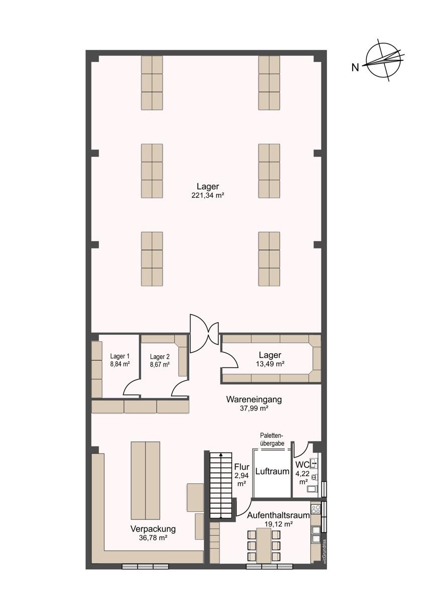 Grundriss Obergeschoss Halle (nicht maßstabsgetreu und mit Möblierungsvorschlag)