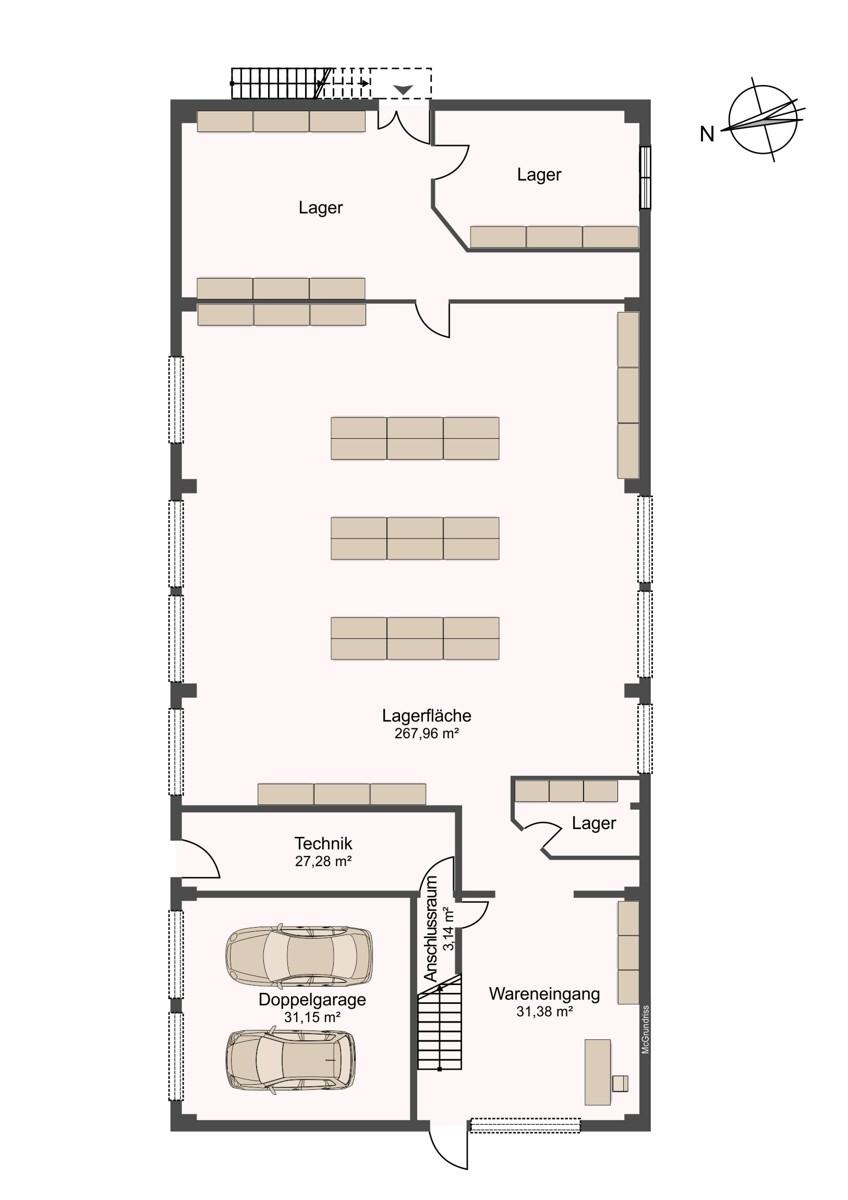 Grundriss Erdgeschoss Halle (nicht maßstabsgetreu und mit Möblierungsvorschlag)