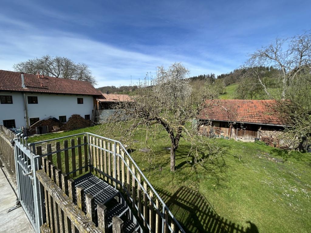 Blick von der Dachterrasse auf den Garten