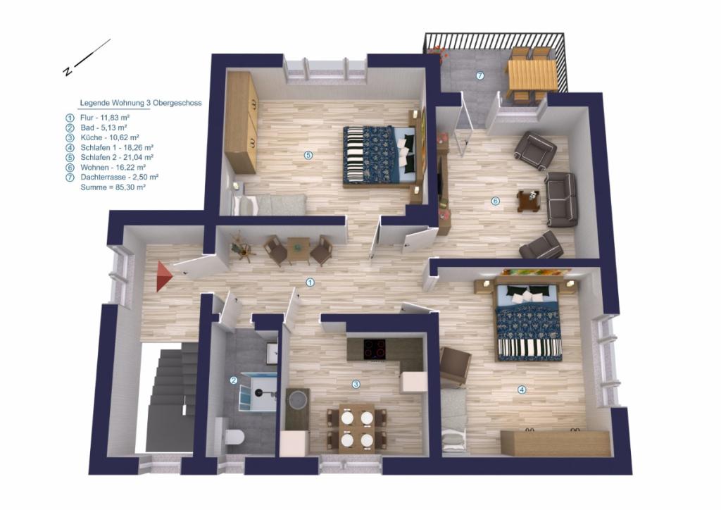 Grundriss Wohnung 3 - Obergeschoss