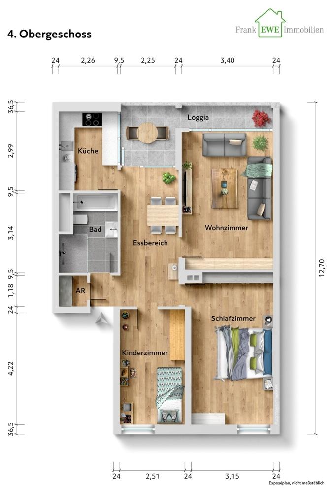 Grundriss 4. OG.,immoG low, 3-Zimmer-Wohnung mit Loggia zum Kauf in Düsseldorf Garath, Frank Ewe Immobilienmakler Düsseldorf Hassels (3)