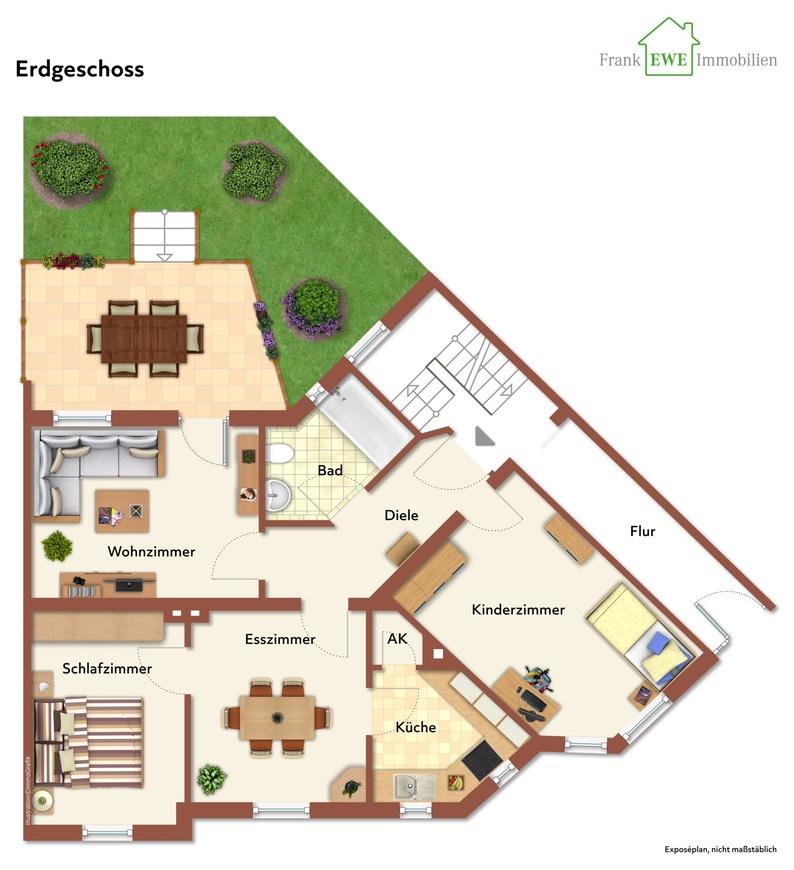 Grundriss EG, immoG low, Zweifamilienhaus mit Ausbaureserve und Garten zum Kauf in Düsseldorf Wersten, Frank Ewe Immobilienmakler Düsseldorf