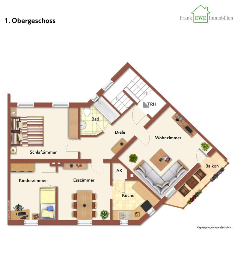 Grundriss 1. OG,immoG low, Zweifamilienhaus mit Ausbaureserve und Garten zum Kauf in Düsseldorf Wersten, Frank Ewe Immobilienmakler Düsseldorf