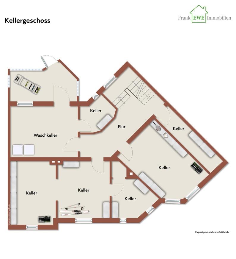 Grundriss KG, immoG low, Zweifamilienhaus mit Ausbaureserve und Garten zum Kauf in Düsseldorf Wersten, Frank Ewe Immobilienmakler Düsseldorf