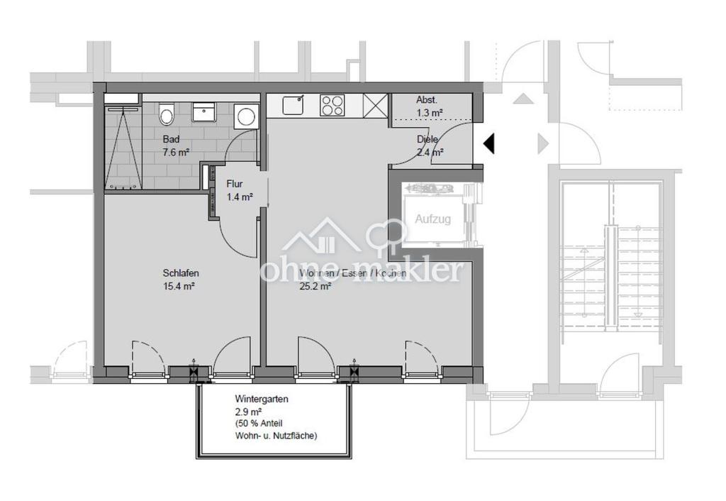 2 Zimmer Wohnung, 56m² inkl. Einbauküche - Foto 1