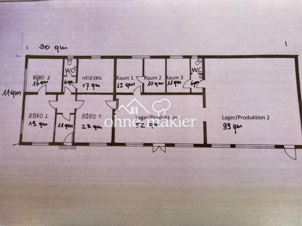 Grundriß 300qm Büro + Halle
