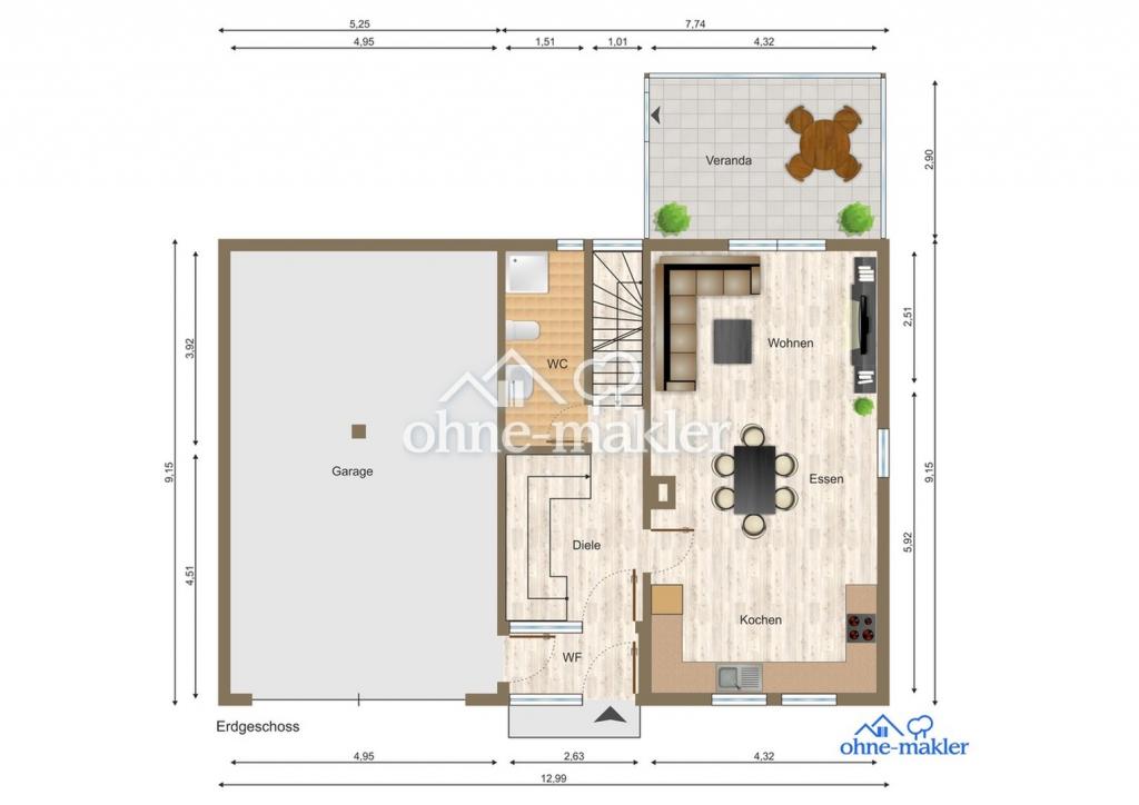 Erdgeschoß + Veranda + Garage