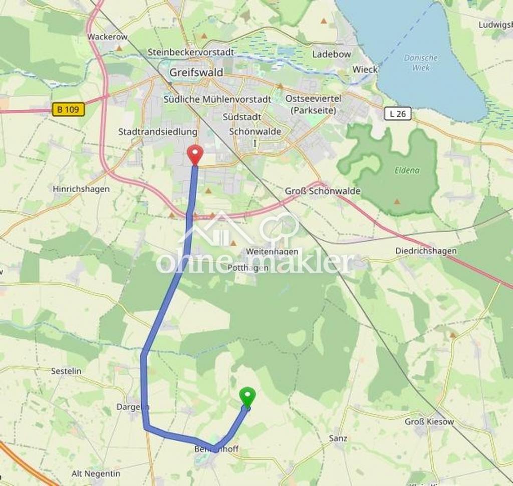 Route nach Greifswald