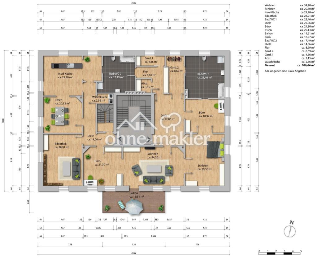 Grundriss 1. OG möbliert