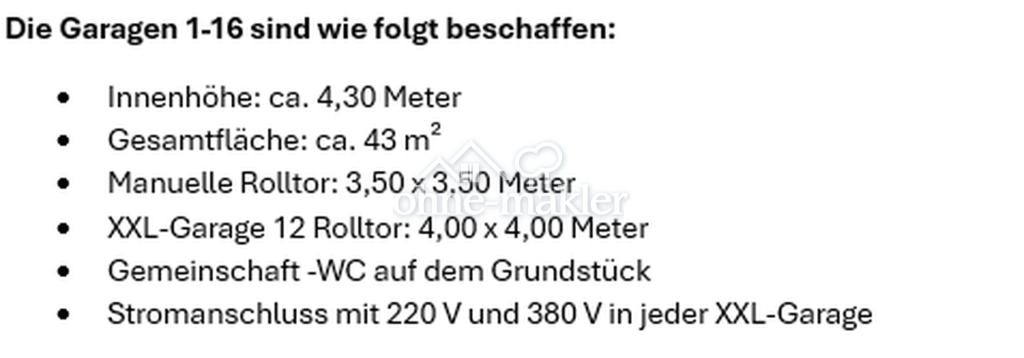 Garagen 1-16 Eckdaten