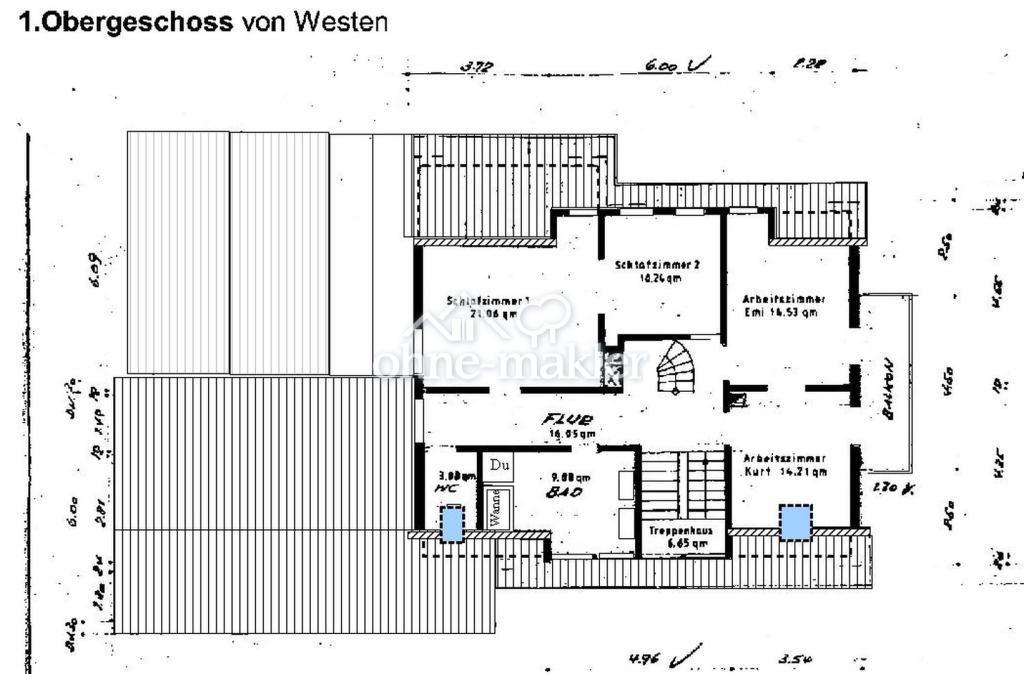 1. Dachgeschoss von Westen