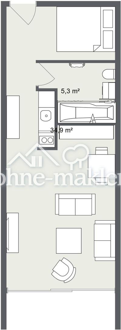 Grundriss 49qm - 1,5 Zimmer